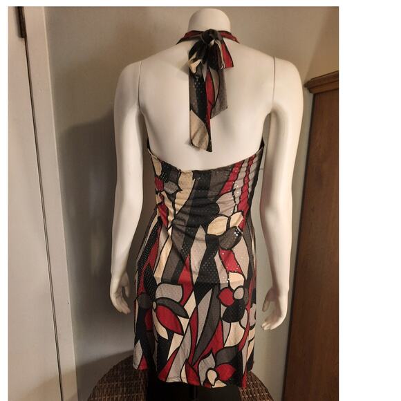 Hot Choco Halter Dress sz Large Low Cut Plunge V Neck Sequin Party Holiday Prom - Picture 5 of 10